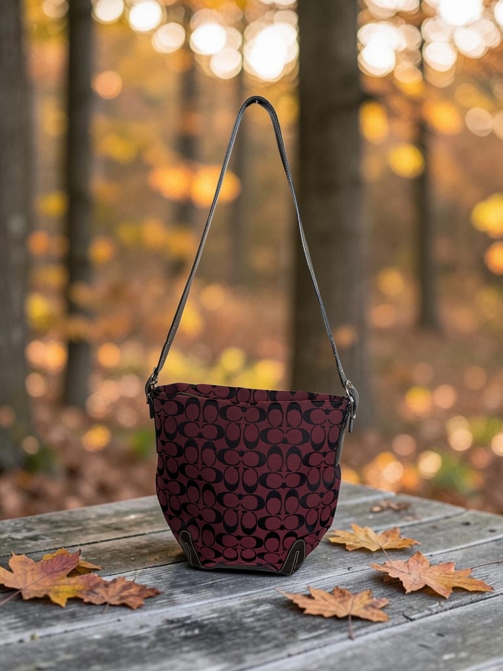 Coach Cherry Coke Burgundy Signature Jacquard Shoulder Bag Y2K 🍁 (6076)